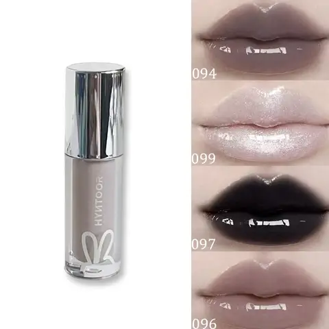 HYNTOOR Lip Gloss Mirror Moist Matte Goth Pure Black Silver Fine Flash Low Saturation Lip Glaze Lasting Halloween Lip Makeup