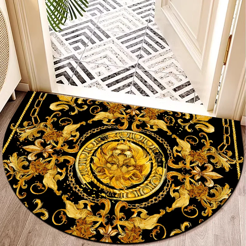 

Нескользящий полукруглый дверной коврик с золотым львом для домашнего входа, водонепроницаемый прочный коврик