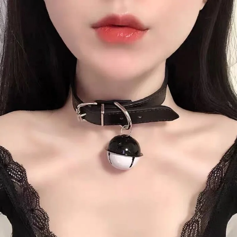 

Sexy Cute Choker Slave Leash Chain Pink Black Harajuku Handmade Gothic Punk Leather Necklace with Bell SexToys for Couple Collar