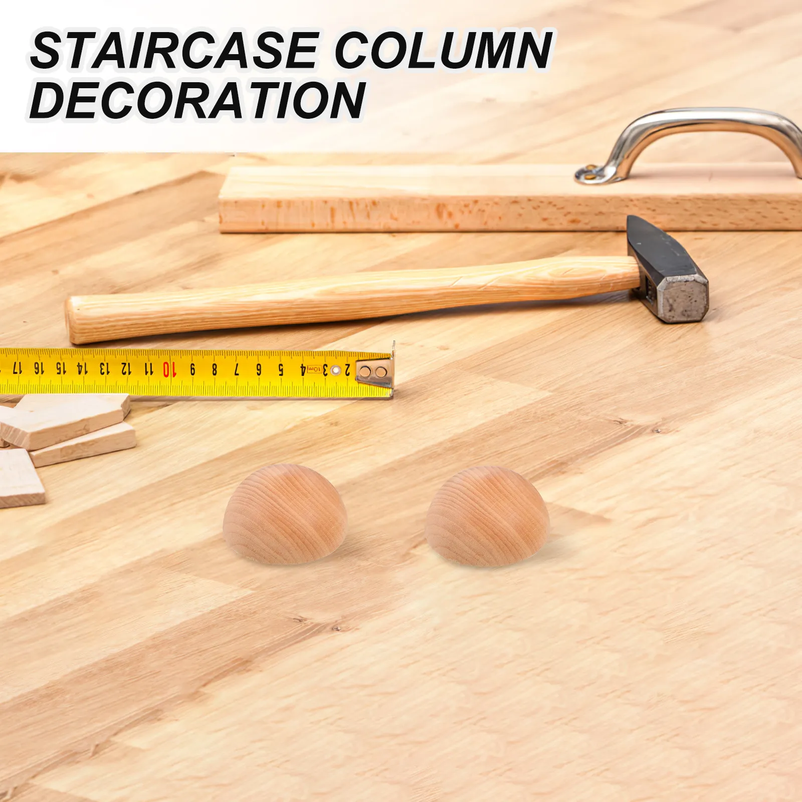 2Pcs Unfinished Wooden Half Round Stairway Finials Natural Wood Carved Post Caps for Railing Fence Bed Craft Decoration