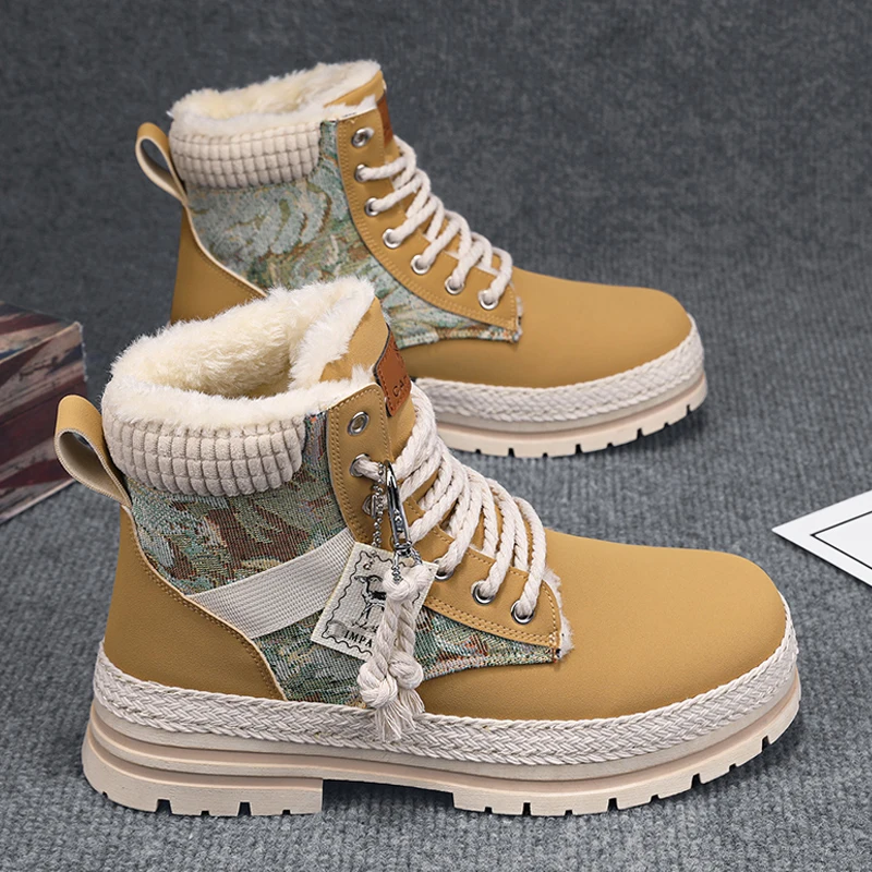 CYYTL Botas de Invierno Nieve Zapatos para Hombre Piel Cálida Casual Plataforma de Cuero Tobillo Vaquero Al Aire Libre Senderismo Deporte Diseñador Zapatillas de deporte de lujo