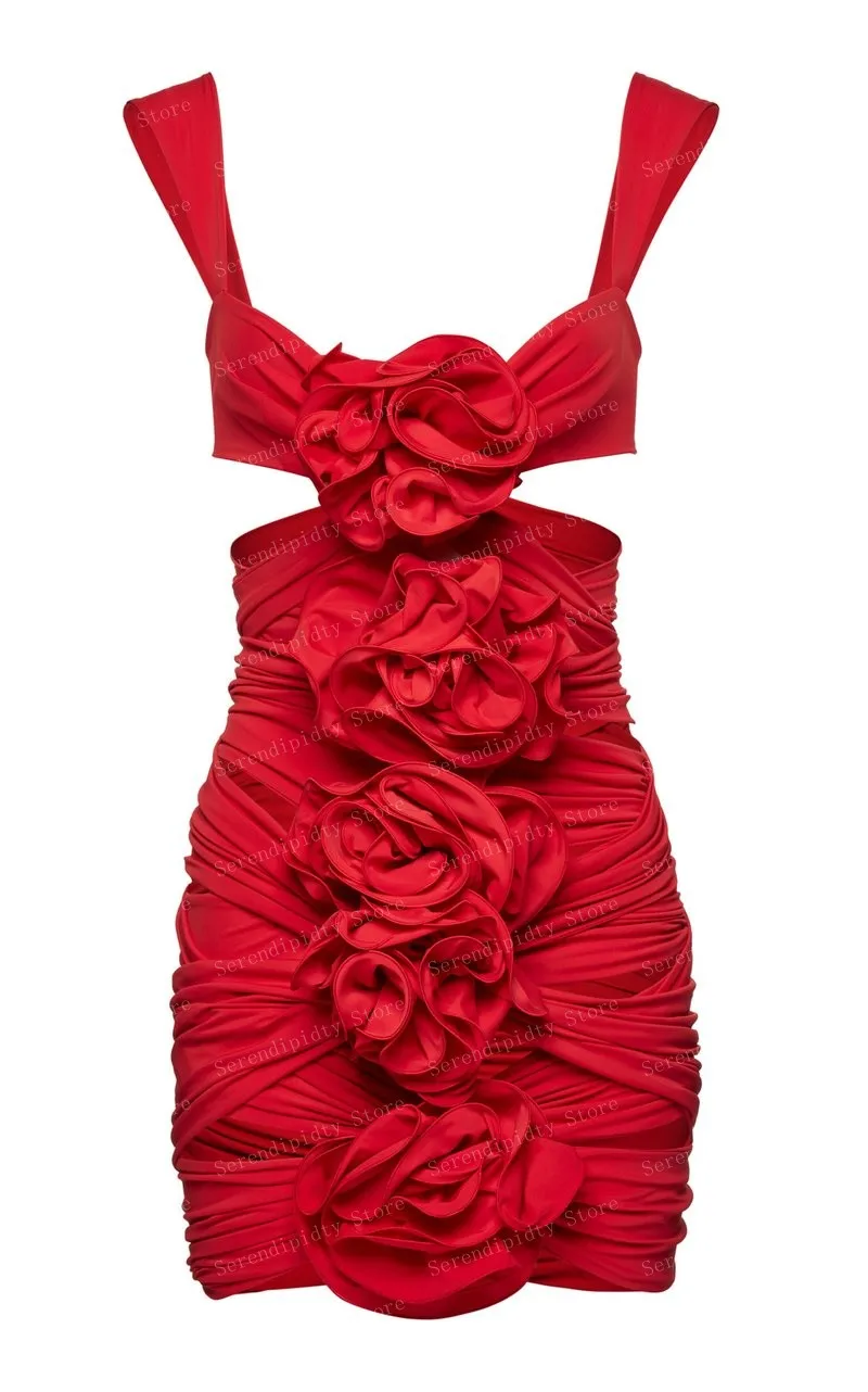 Rotes Kleid, Blumenkleid, quadratischer Ausschnitt, Minikleid, Partykleider, figurbetontes Kleid, handgemachtes Kleid, schickes Ballkleid, immer hübsche Kleider