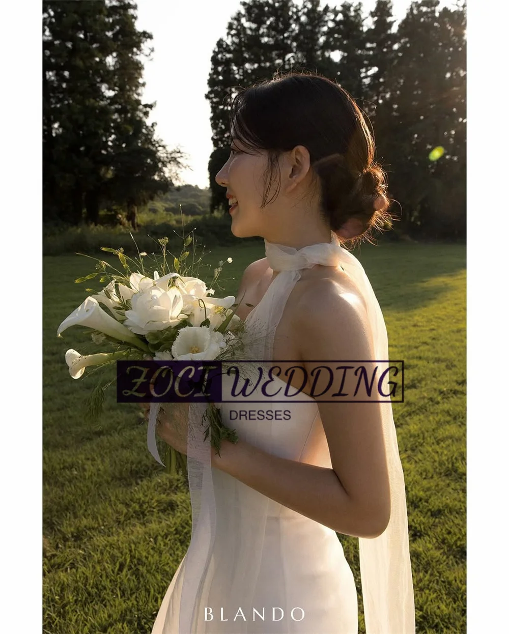 Zoci eleganti abiti da sposa coreani senza spalline con mantella foto sparare abiti in organza abito da sposa da giardino con corsetto personalizzato