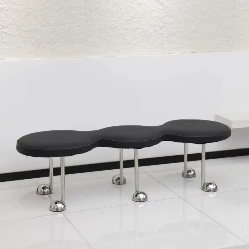 Stylish Luxury Simple PU Leather Shoe Changing Stool Creative Metal Base Footstool for Bedroom Living Room Furniture