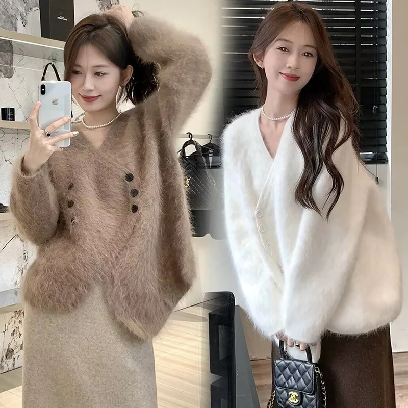 Winter Maternity Sweater for Autumn/winter Irregular Mink Fur Jacket Solid Color Pregnant Woman Knitted Coats Irregular Outwear