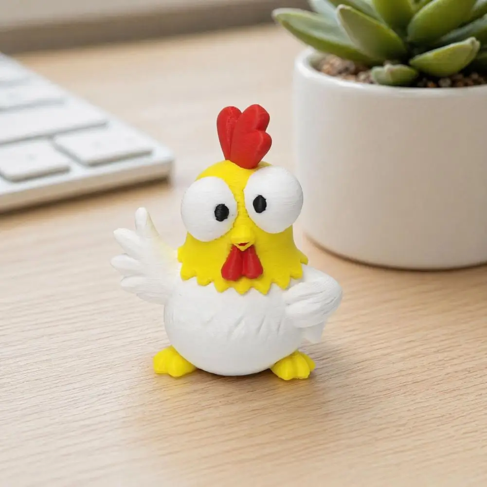 Mini Desktop Ornament Decompression Desk Toy 3d Printed Cartoon Rooster Figurine Mini Desktop Sculpture Big-eyed Emoticon