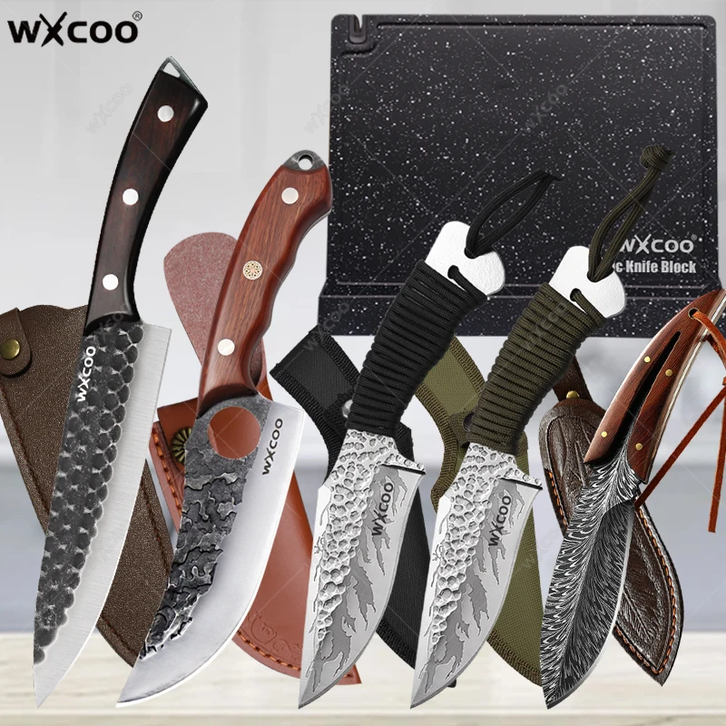 

WXCOO Professional Butcher Boning Knife High Carbon Steel Forged Kitchen Chef Knife Meat Fish Fruit Cleaver Knives with Cover