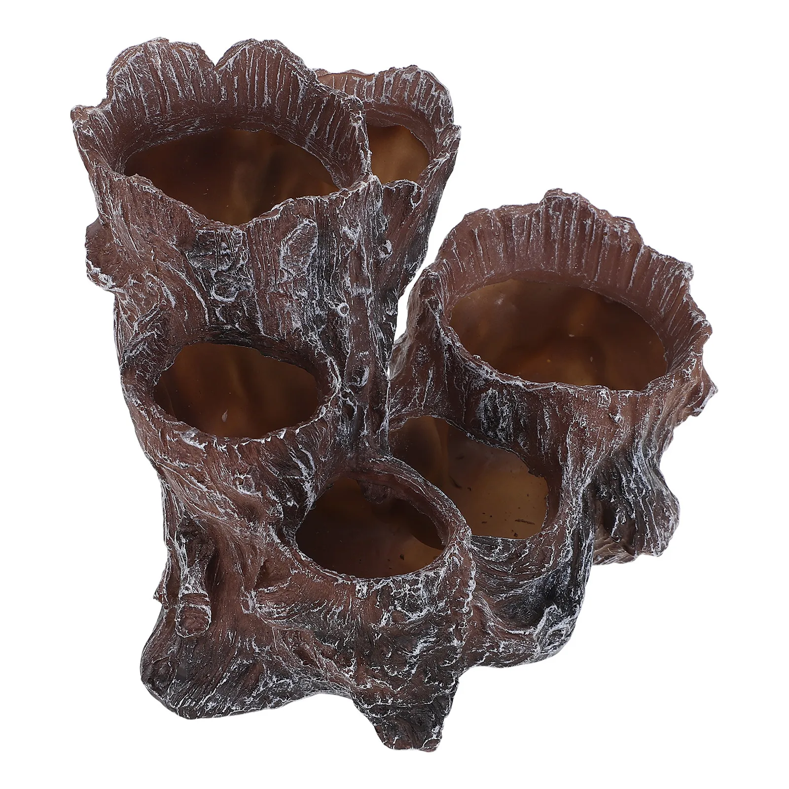 6 Hole Faux Wood Planter Pot Artificial Driftwood Tree Root Resin Multi Compartment Succulent Cactus Indoor Decorative Planter