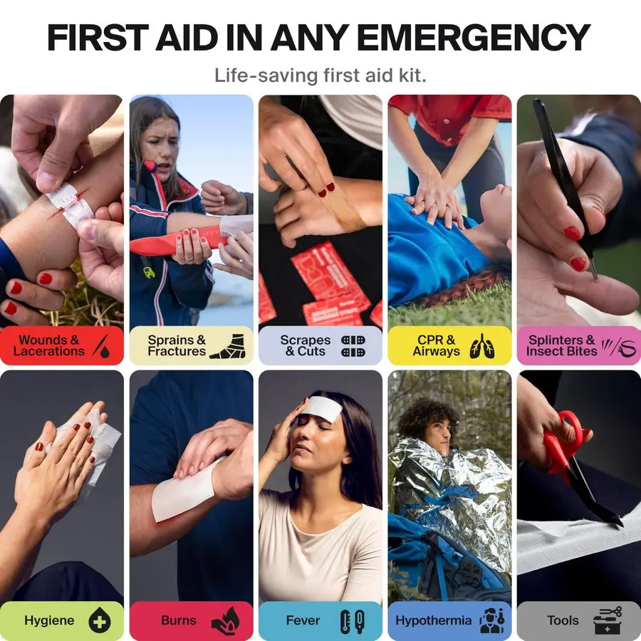 Kit di pronto soccorso professionale per auto, amplificatore da viaggio Kit di emergenza domestico per escursioni, campeggio, zaino in spalla e attività all'aperto Include ferita con punto zip