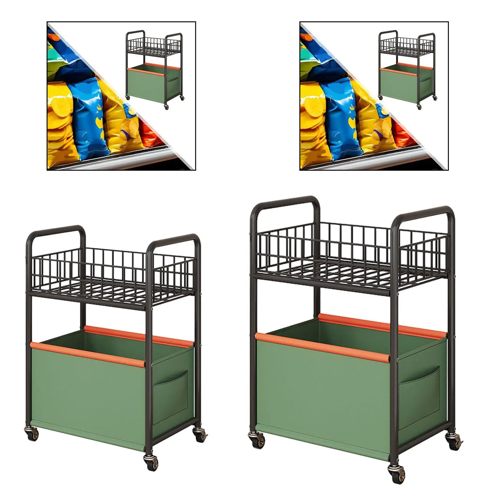 Movable Rolling Cart with Wheels Multipurpose 2 Tier Rolling Cart Storage Shelves under Desk Storage Cart for Camping Nursery