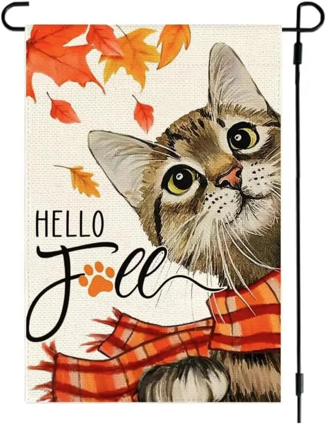 Fall Cat Maple Leaf Garden Flag, Outdoor Patio Lawn Decor, Double sided linen Autumn Cat Scarf Garden Decor flag 12 x 18 inc SSL