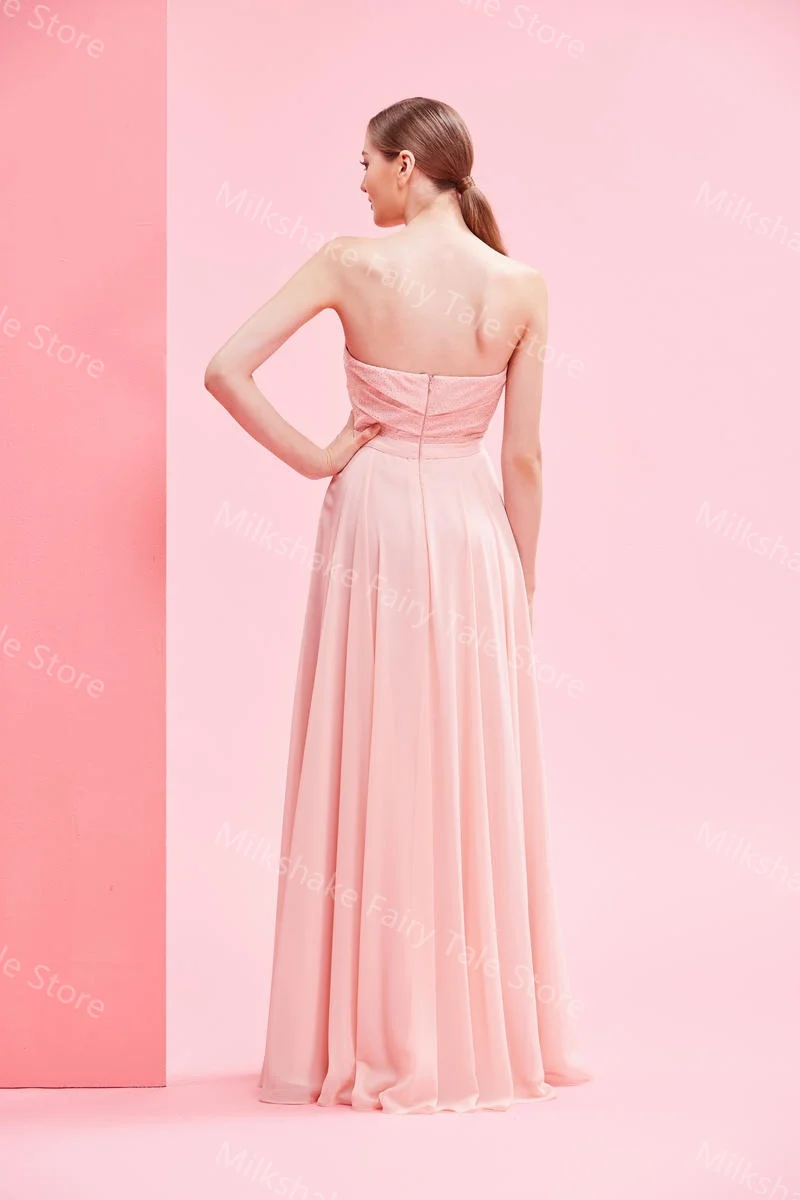 فساتين سهرة نسائية أنيقة عتيقة بدون أكمام على شكل حرف A فساتين حفلات شيفون بفتحة جانبية سويب تراين مخصصة لحفلات الزفاف #6