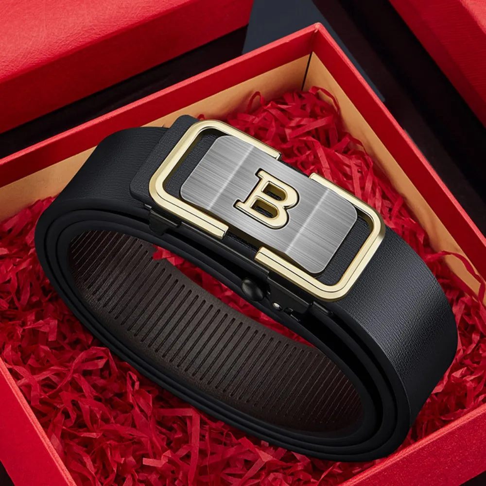 New Fashion Men's Belt Toothless Automatic Buckle Belt Alloy Letter Button for Business Fashion High Quality Men's Strap