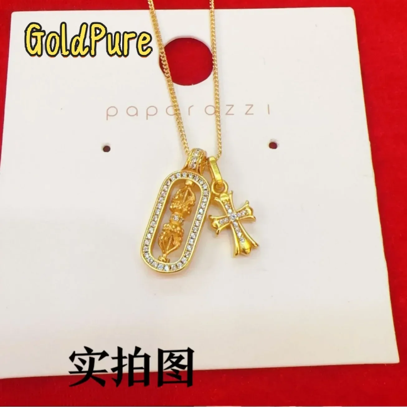 

Goldpure Goldpure GoldpureWomen's 24K Gold (AU999) Moissanite-Encrusted Vajra Pestle Necklace | 3D bamboo pestle, filigree bambo