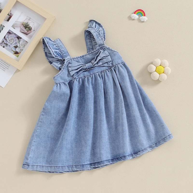 Toddler Baby Girl Denim Dress Cute Backless Sleeveless Dress Casual Jean Dresses Princess Beach Sundress