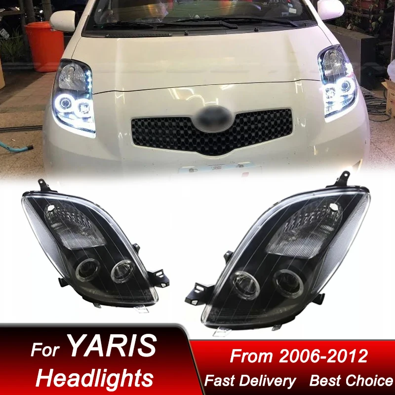 

Автомобильные светодиодные фары для Toyota YARIS 2006-2012, новый стиль, полностью светодиодные фары в сборе, обновленный комплект аксессуаров для линз проектора