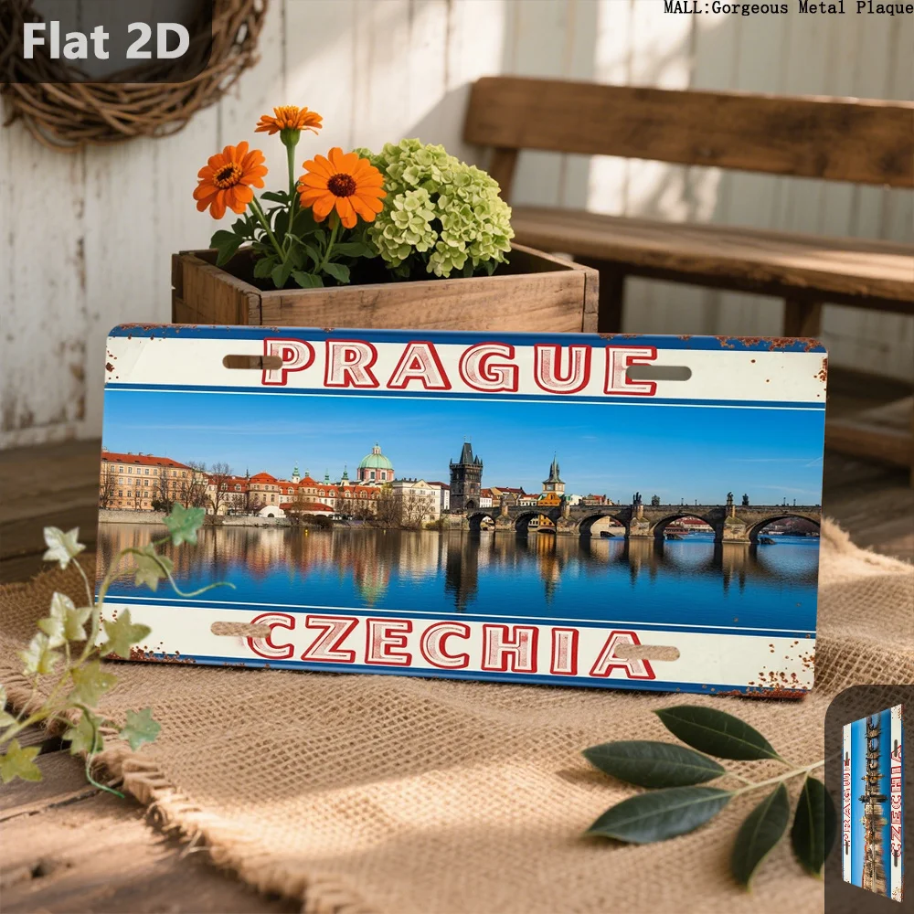2D Flat, [2D Flat] 1pc, Vintage Tin Sign, Prague Bridge, Outdoor Plaques & Wall Art, Dad Gift, Aluminum Retro Sign (12' X 5.9'),