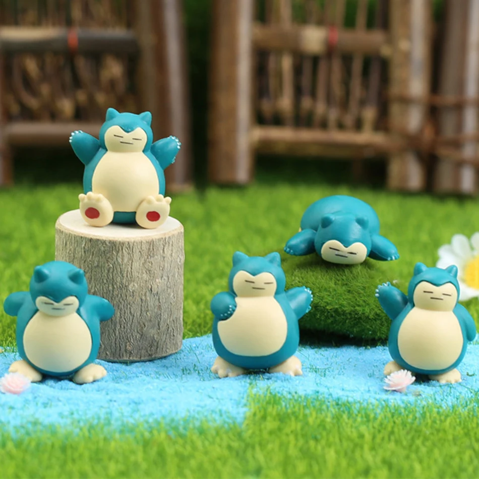Lote de 5 uds. De Mini figura de acción de Anime Snorlax, 1,8-3cm, decoración de pasteles, adornos Kawaii, adornos de escritorio, juguetes para niños, regalos de vacaciones