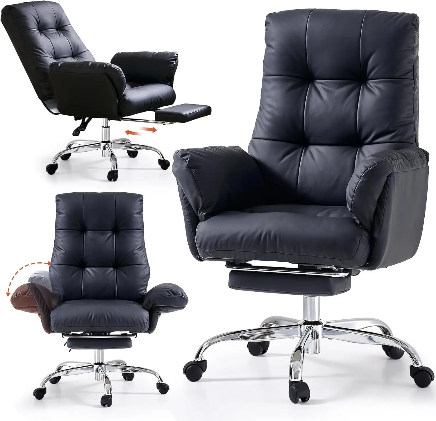 

Компьютерное кресло с откидными подлокотниками и регулировкой наклона, кожаное, на колесиках, для дома и офиса, с подставкой для ног