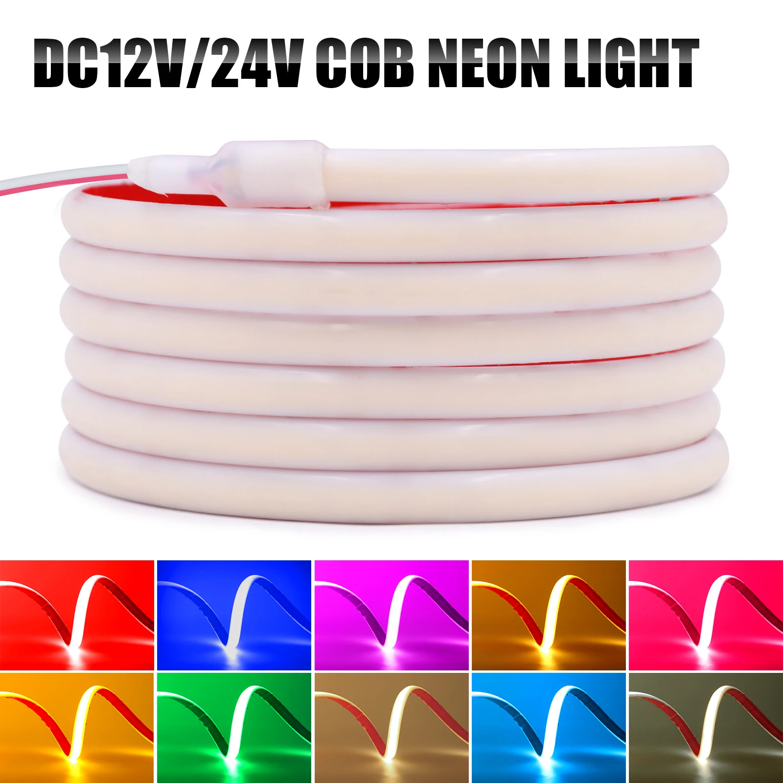 IP68 Waterproof COB LED Strip 12V 24V 320LEDs/m Flexible Lamp Tape with 2 Pin Wires White Red Green Ice Blue Pink Yellow Purple