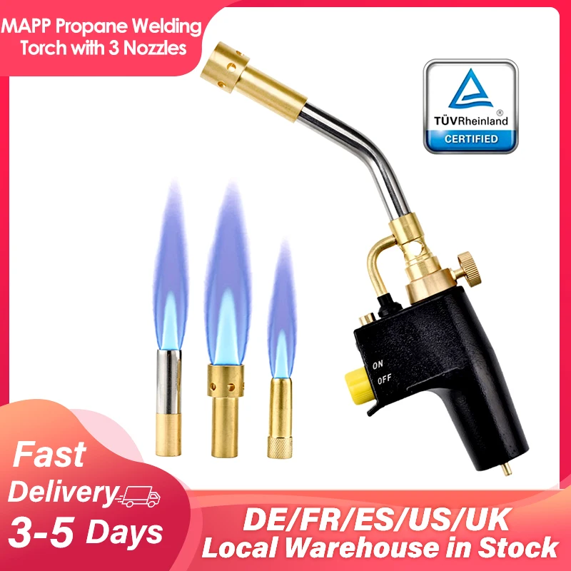 MAPP Propane Welding Torch 10mm/13mm/19mm 3 Nozzles Brazing Soldering Barbecue Heating Torch Heat Shrink Torch Heating Tool