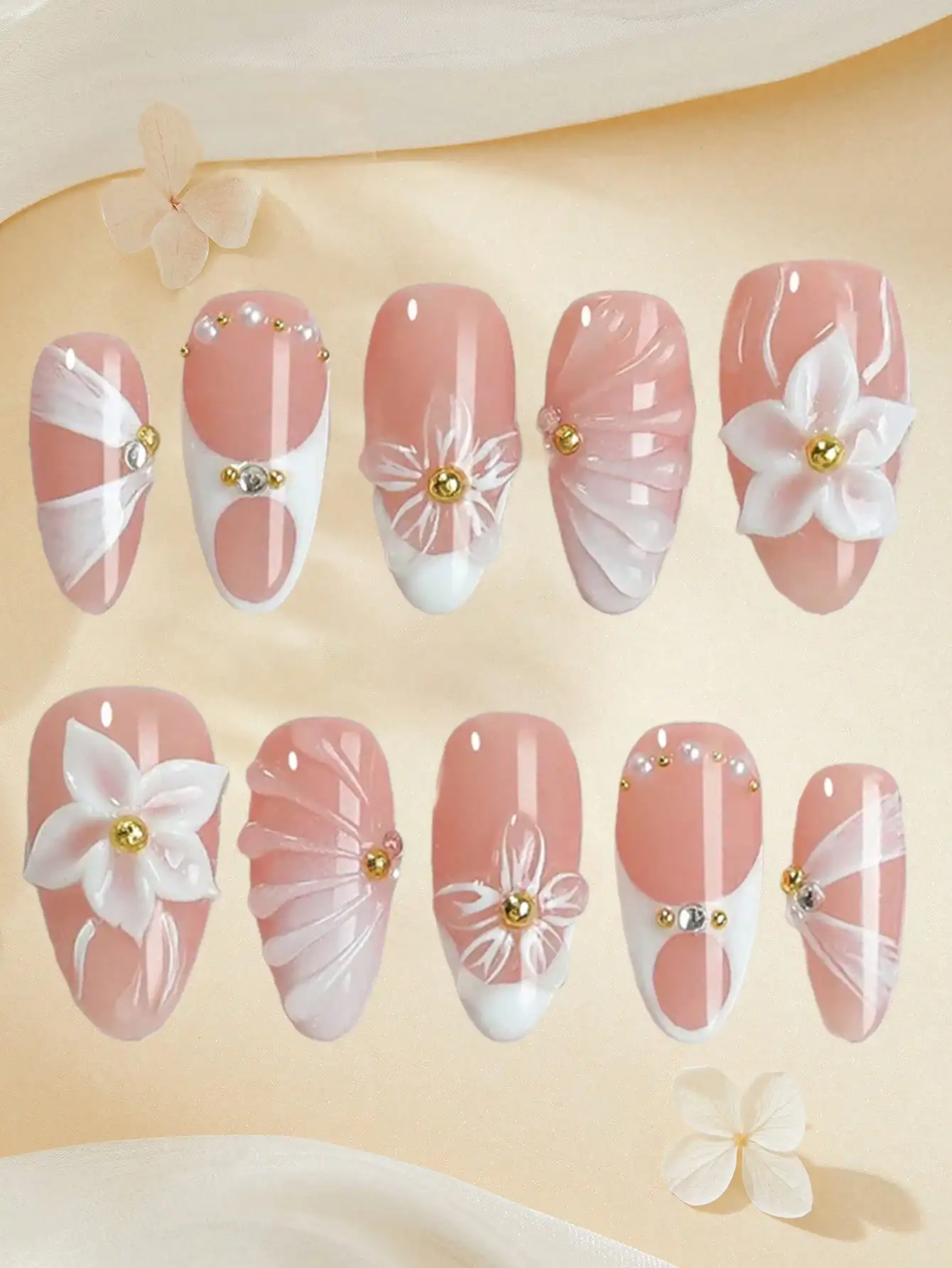 

10 French floral nail stickers, Y2K holographic DIY nail sticker set, 3D floral and butterfly elements