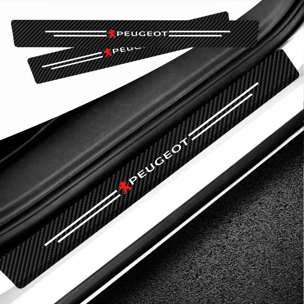 4pcs Leather Car Door Sill Sticker Anti-scratch Strip Trunk Protection For Peugeot GT 3008 308 208 508 208 5008 207 206 408 108