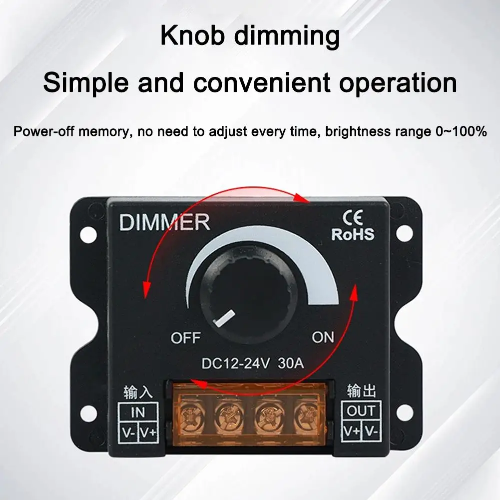 

LED Dimmer Controller DC 12V 24V 20A 30A Adjuster Rotary Knob PWM Stepless Dimmer Switch LED Controller for Light Strip Dimming