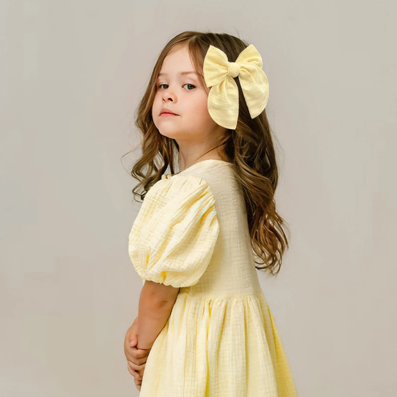 5Pcs 5Inch Girls Lovely Candy Solid Color  Bows Hair Clips 100% Cotton Bow Barrettes Kids Child Hair Accessories Headwear