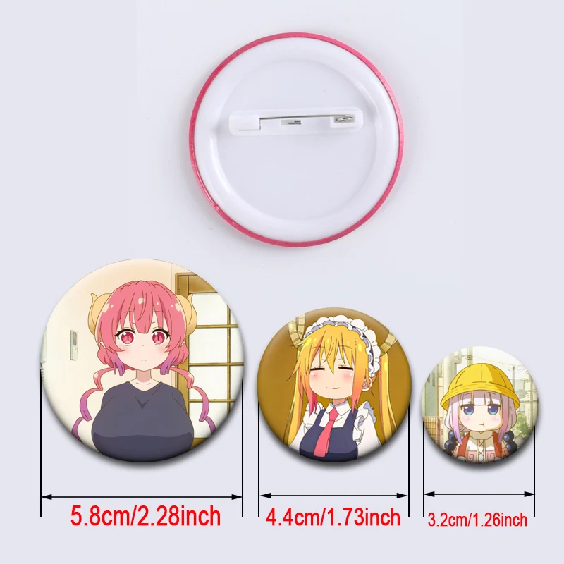 Anime Miss Kobayashi's Dragon Maid Enamel Pins Round Handmade Brooches Cute Cartoon Girl Badge for Backpack Accessories Gifts
