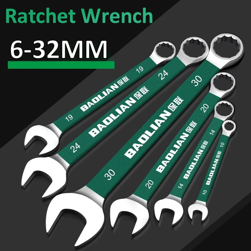 Cliquet professionnel en acier au vanadium pour réparation automatique, fleurs de prunier, ouvert, durable, essoré, 6-32mm