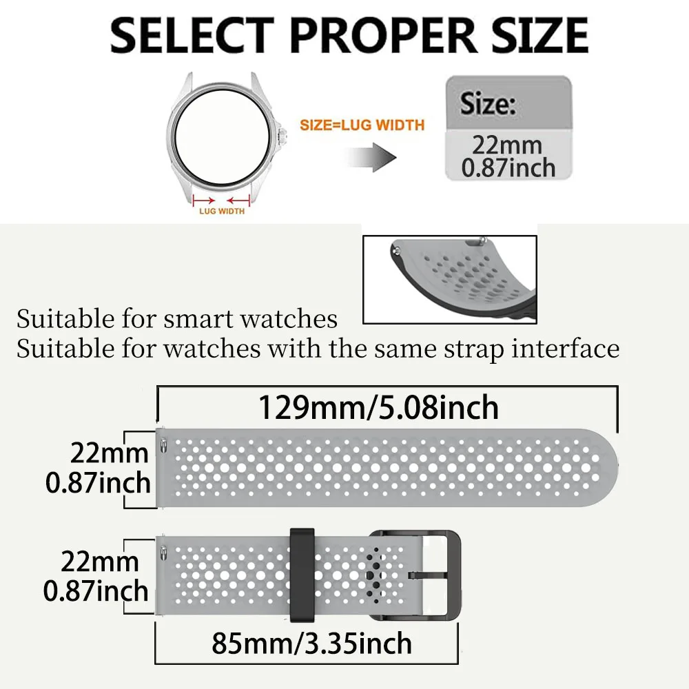 Pulseira de relógio esportiva de silicone, 22mm, para samsung galaxy watch 46mm/watch 3 45mm, pulseira gear s3 frontier/acessórios de relógio clássico