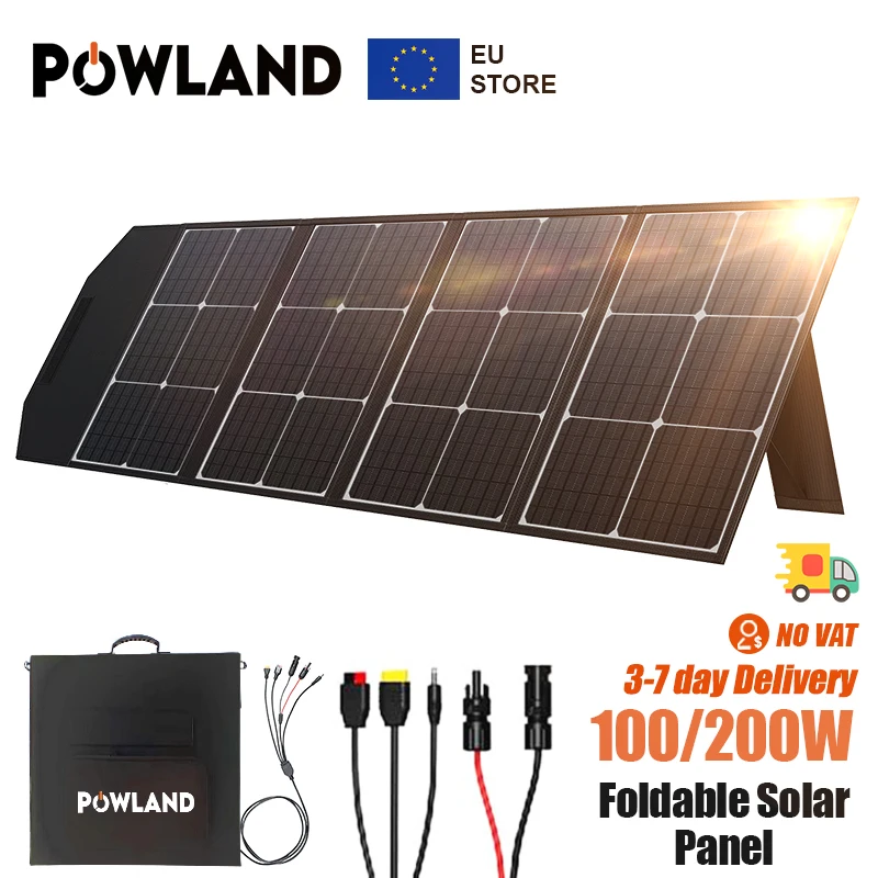 POWLAND Portable Foldable Solar Panel 18V 100W 200W Solar Charger Output Flexible Solar Panel For House Camping Trave