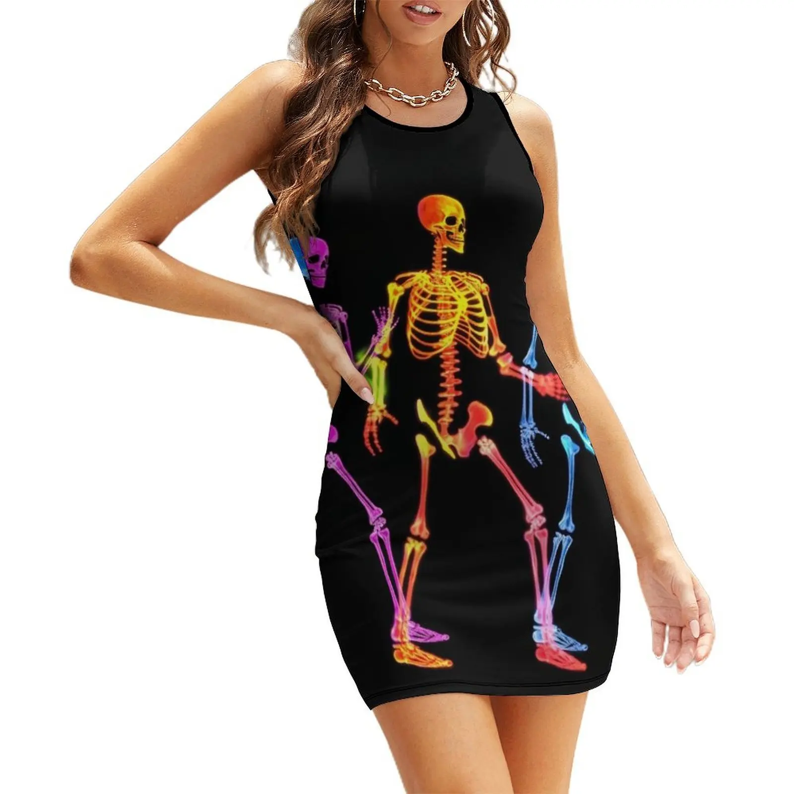 

Dancing Skeletons Sleeveless Sundress Summer women's clothing Party dresses for women Clothing female party dresses women