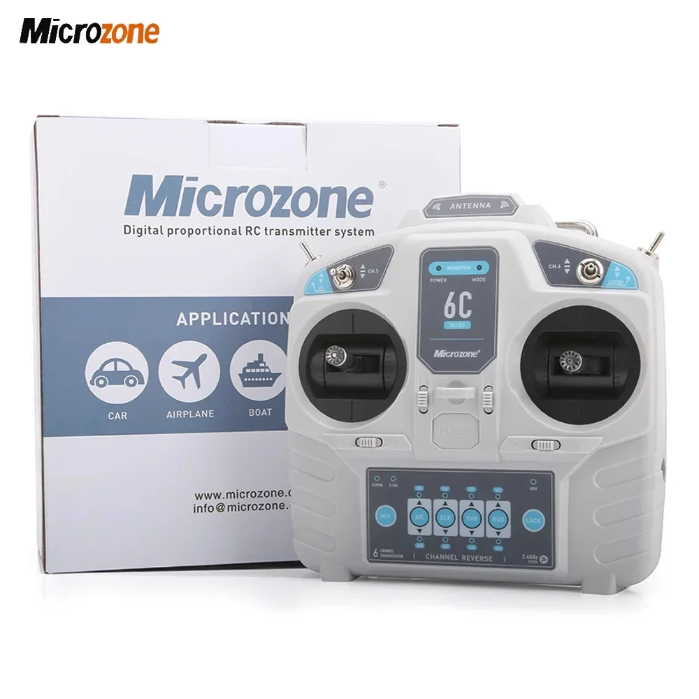 MicroZone MC6C 6C-Mini V2 2.4G 6CH Controller Transmitter MC6RE Receiver Radio System For RC Fixed wing/ Car/ Boat Airplane Toy