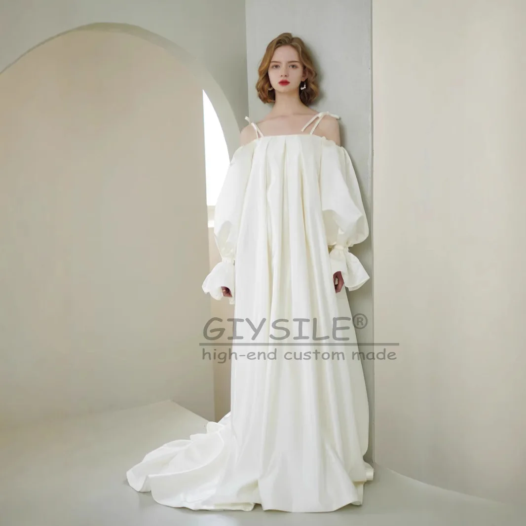 GIYSILE nouveau Style français une épaule rétro robes de mariée de luxe 2025 bulle manches Satin robe de mariée pour la photographie de voyage