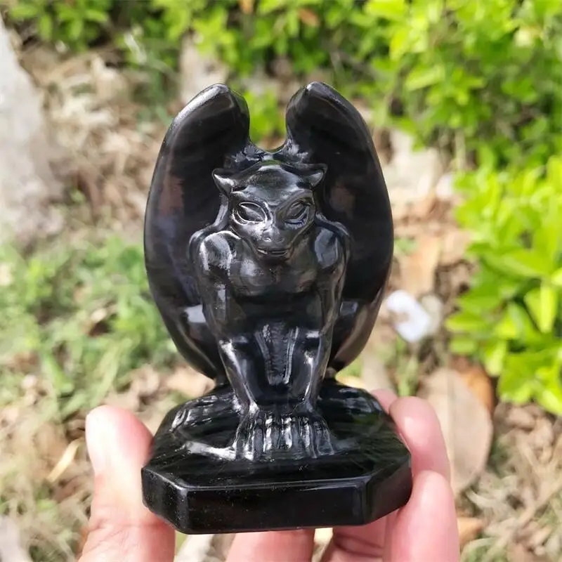 7.5CM Natural Clear Obsidian Gargoyle Crystal Carving Healing Stones Reiki Gifts Quartz Home Decoration 1PCS