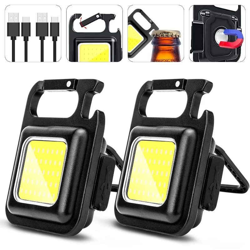 Mini LED Flashlight Rechargeable COB Keychain Lamp Waterproof Work Light for Outdoor Camping Hiking Super Bright Flashlight Led