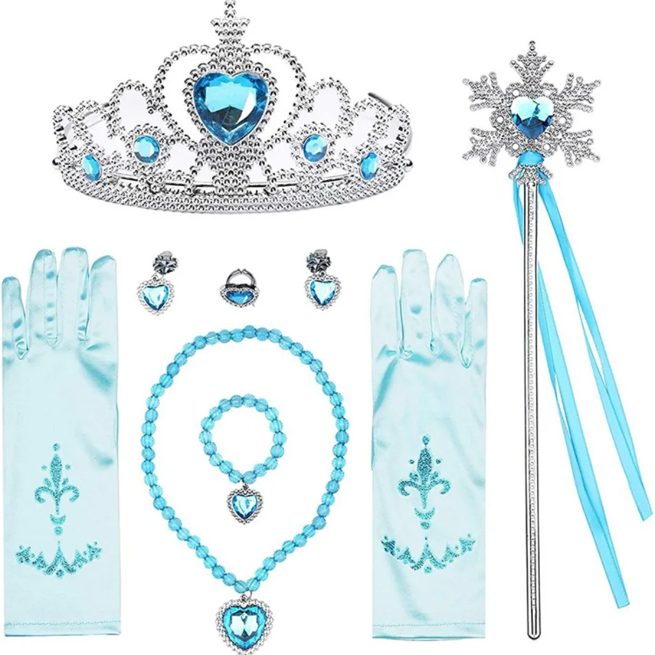 Dziewczyna Elsa akcesoria Cosplay dzieci księżniczka królowa śniegu element ubioru biżuteria różdżka naszyjnik z koroną klipsy do uszu fotografia do odgrywania ról rekwizyty
