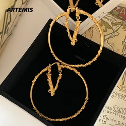 2023 Trend Designer Vintage Jewelry Brass Plated 18K Gold Circled Large Exaggerate Earrings Women Europe America