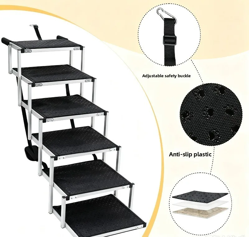 Portable Aluminum Folding Dog Stairs for Car SUV Outdoor Pet Steps Collapsible Travel Ladder