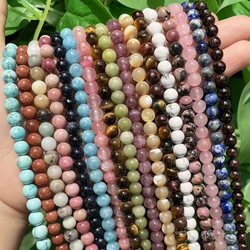 Natural Round Tiger Eye Amazonite Garnet Agates Angelite Quartz Lava Beads For Jewelry Making DIY Bracelet Accessories 15''