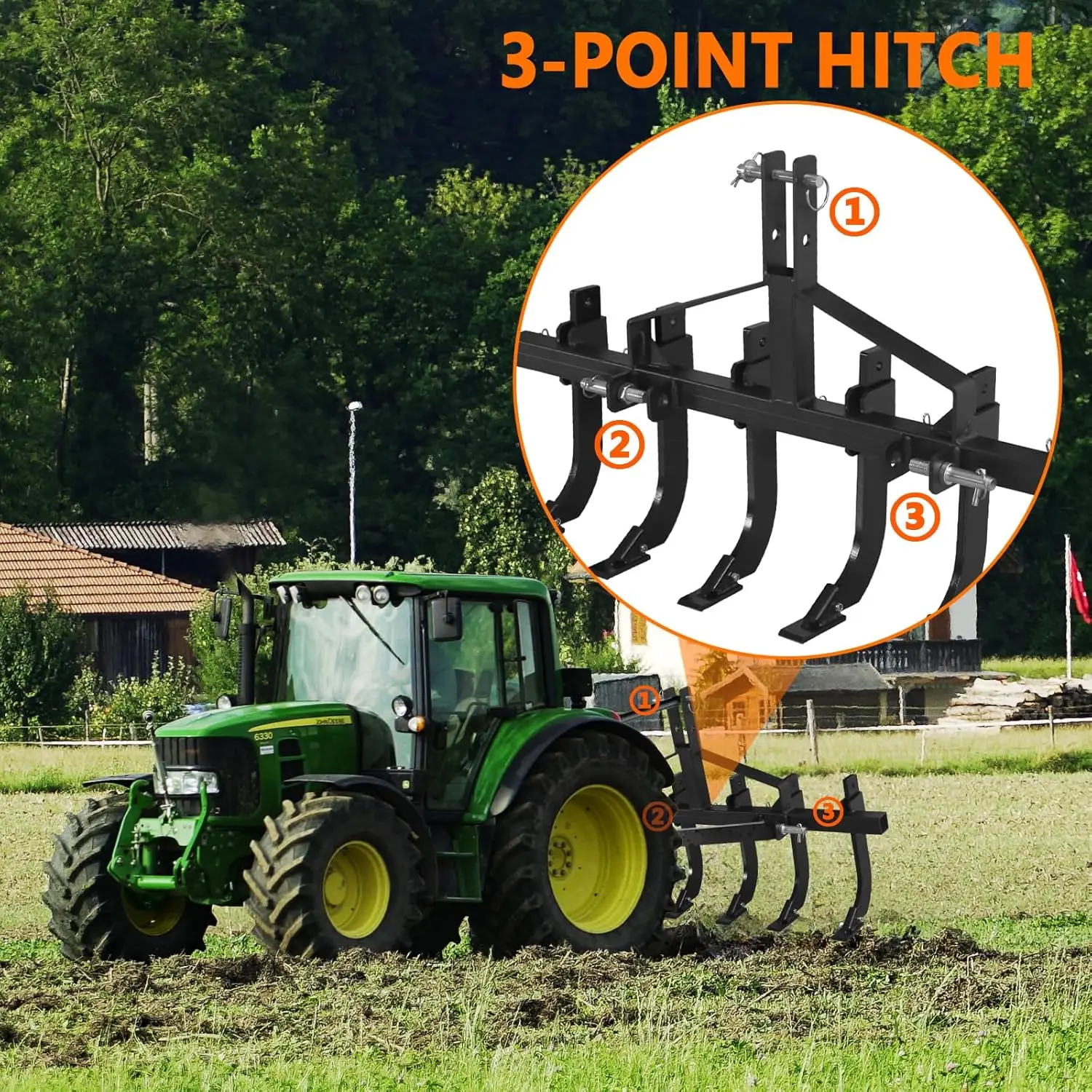 48 Inch Plow Scarifier, Removable Tractor Cultivator With 6 Scarifier Shanks, Chisel Plow Scarifier, 3 Point Scarifier For