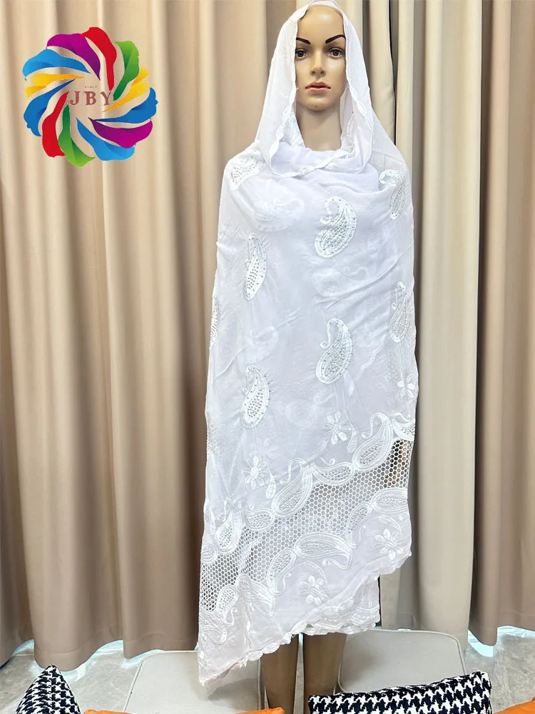 2023 African Muslim Summer Scarf Turban Women 100% Soft Cotton Islamic Hijab Pashmina Embroider Ramadan Dubai Headband For Lady