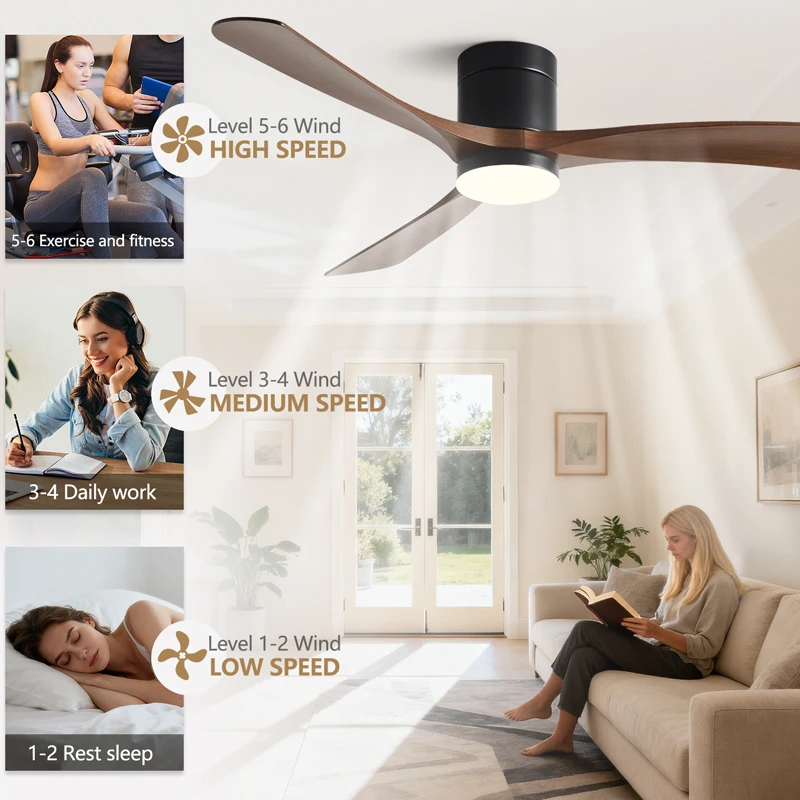 38/56inch Low Floor Ceiling Fan Light 3 Blades DC Motor Remote Control LED Lights for Restaurant Coffee Shop Home Hotel Office