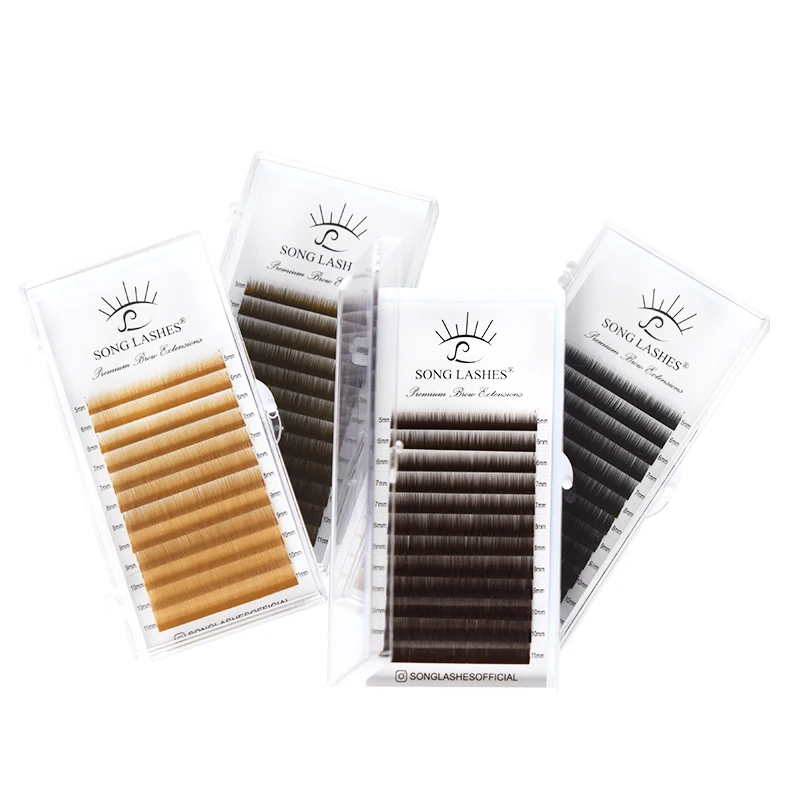 Song Lashes I Extensions de sourcils bouclés 12 lignes par pièce matériau PBT coréen différentes couleurs douces et réinitialisées aux cheveux humains