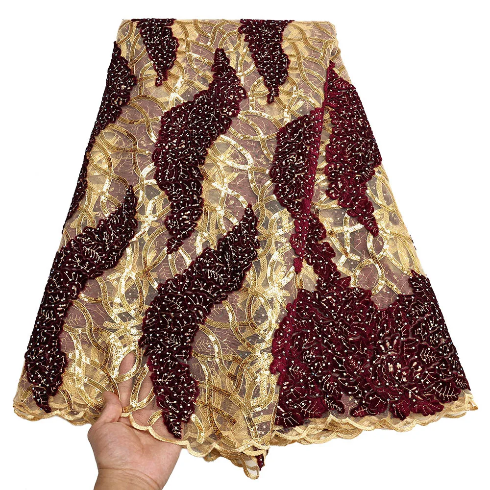 

Newest Velvet Lace Fabric Elegant 5 Yards French African Hight Quality Embroidery Velvet Lace Material Women For Wedding Dress