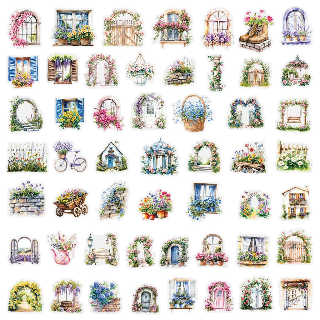 50 قطعة من ملصقات الحائط الشفافة على شكل زهرة الحديقة - ديكور DIY لحقيبة الهاتف وسجل القصاصات والأمتعة والكوب (متجر عوالم الرسوم المتحركة) #3