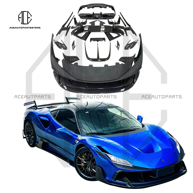 For Ferrari F8 3K Carbon Glossy Upgrade To MSY Style Body Kit  Front Bumper Rear Spoiler Bodykit