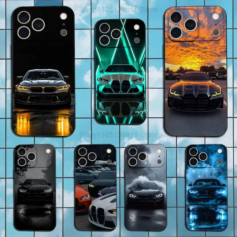 حافظة هاتف سيارة رياضية رائعة B-Bmw-ES لهاتف آيفون 17,16,15,14,13,12,11 Plus,Pro Max,XS,X,XR,SE,Mini,8,7,غطاء أسود من السيليكون الناعم